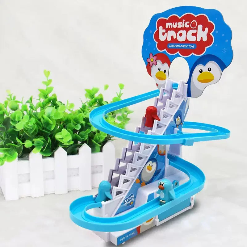Climbing Stairs Track Toys Electric Duck DIY Rail Racing Track Roller Coaster Toys Set Light Music Educational Toy For Kids Gift