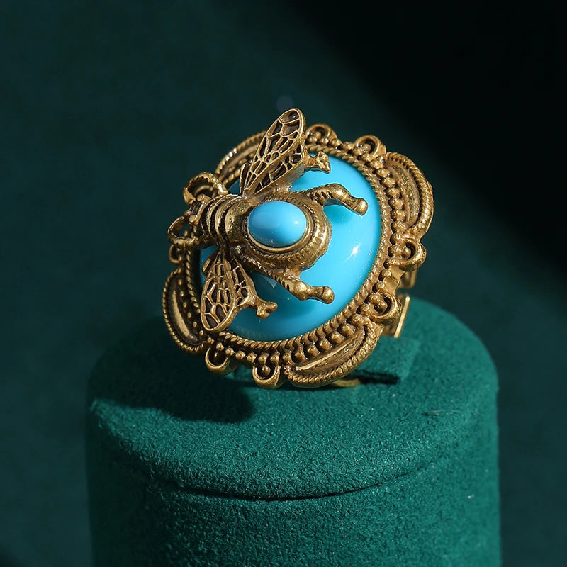 Vintage Elegant Large Flower Rings for Women Luxury Designer Colorful Rhinestones Rose Camellia Bee Antique Jewelry Wedding
