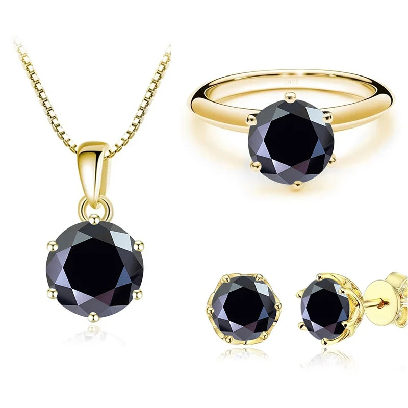 JoyceJelly 1Carat Moissanite Jewelry Set For Women Sterling S925 Silver Gold Plated Necklace Earrings Ring GRA Certified Wedding