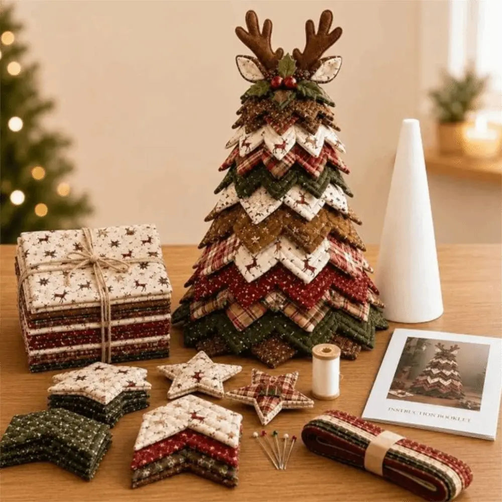 Vintage Quilted American-style Christmas Tree Kit 3D Layered Fabric Patchwork Christmas Tree Kit Santa Claus Snowman