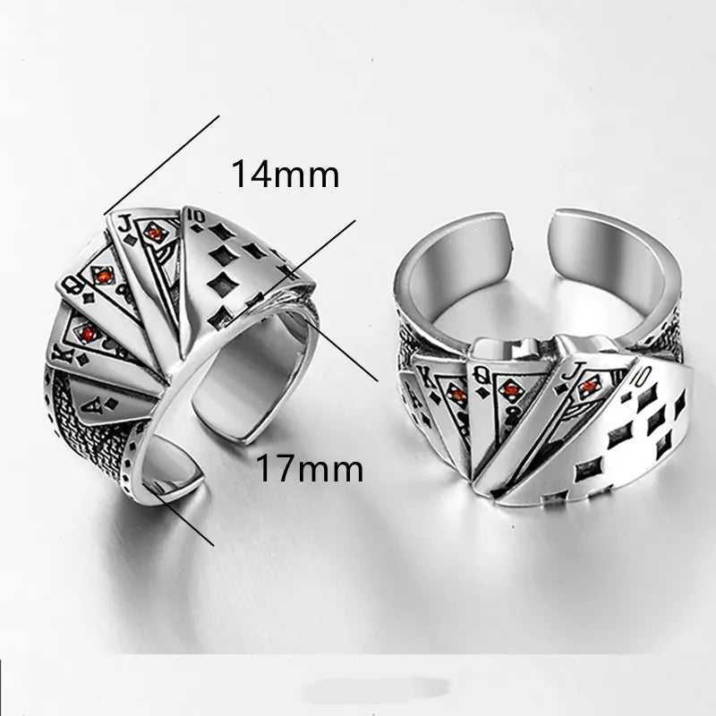 Buyee 925 Sterling Silver Unique Ring Finger Excellent Poker Open Ring for Woman Man Fashion Punk Fine Jewelry Circle with Box