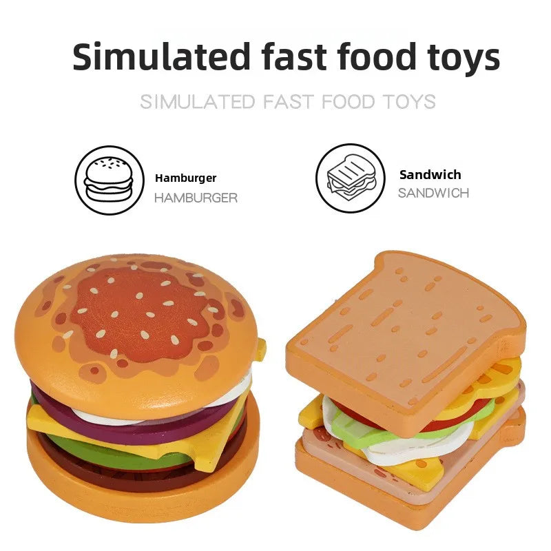 Montessori Wooden Burger Stacking Toys for Toddlers Kids Preschool Educational Toys Play Food Matching Birthday Toy For Kids