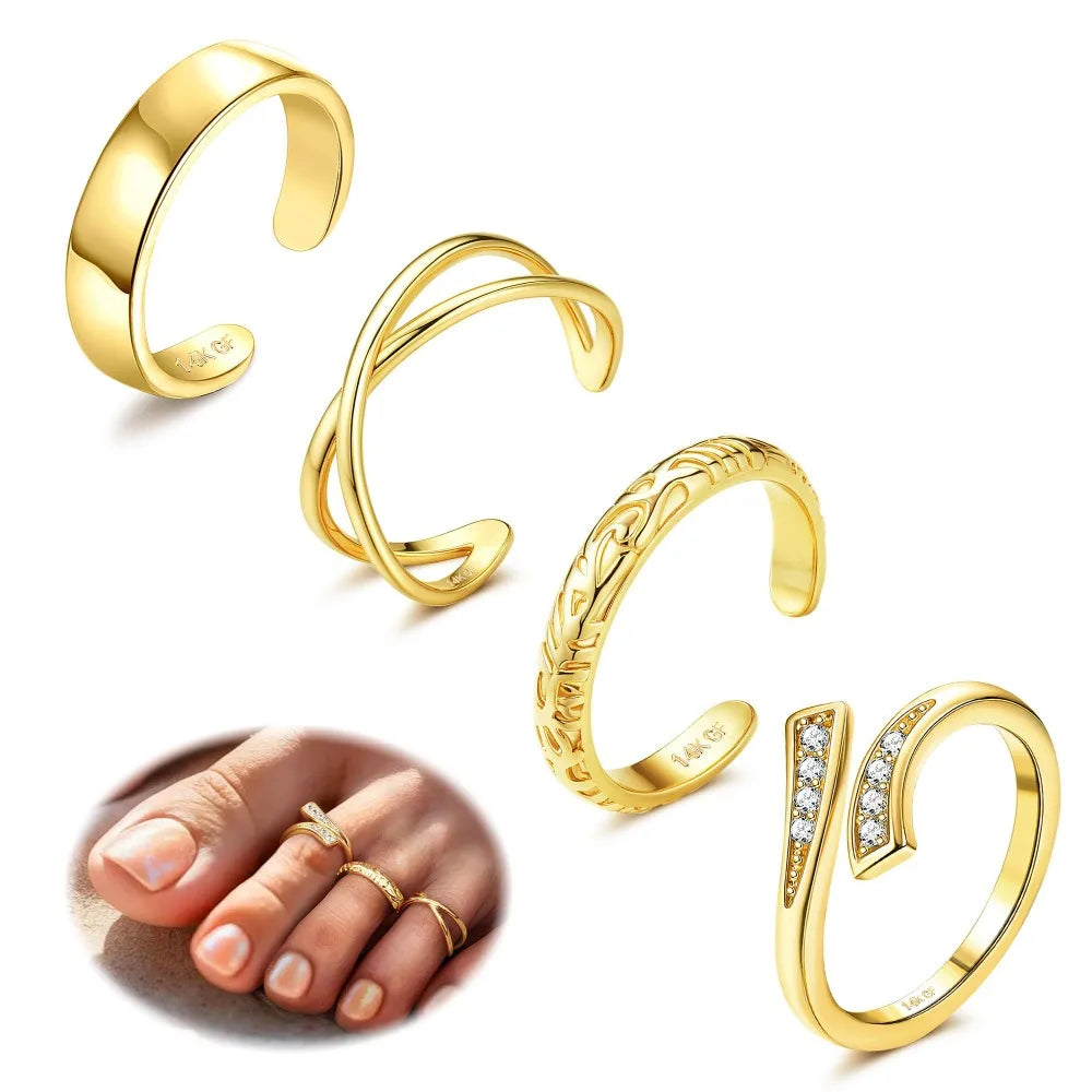Bobisty 14K Gold Plated Toe Rings for Women Adjustable Toe Ring Non Tarnish Open Band Toe Rings CZ Bow Summer Beach Foot Jewelry