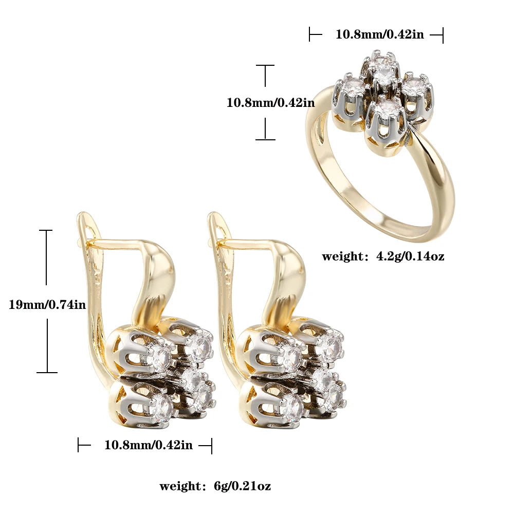 Simple and Exquisite Inlaid Zircon Two-Tone Jewelry Set Copper Plated 14K Gold Fashion Jewelry Birthday Party Wedding Souvenir