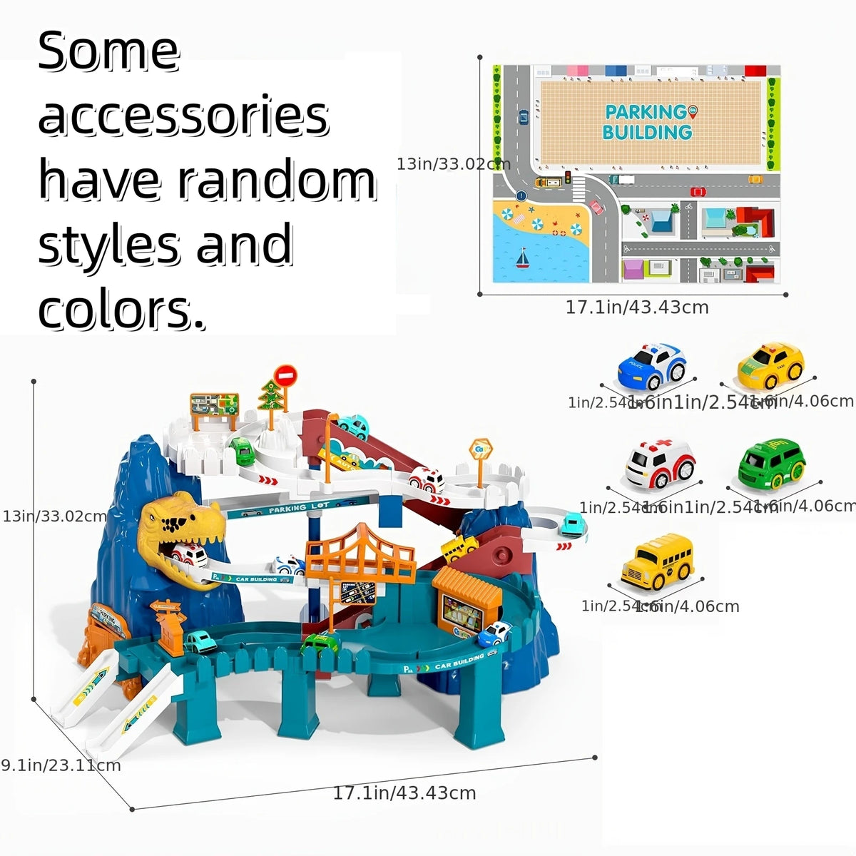 Children's Dinosaur Mountain Climbing Track Car Set with 5 Colorful Vehicles Sound Light Electric Transmission Ideal Birthday Gi