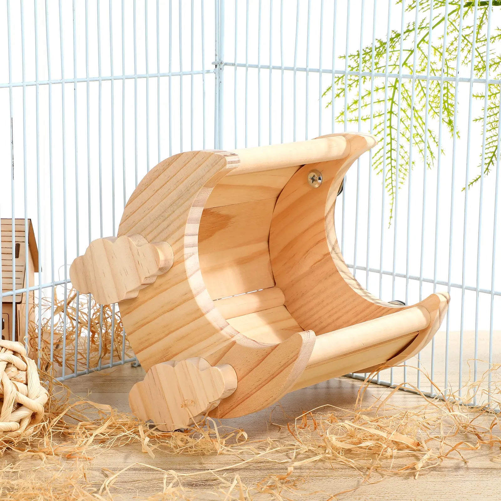 Wooden Hamster Moon Style Solid Wood Small Animal House for Hamster Chinchilla Rat Rabbit Decorative Cage Interior