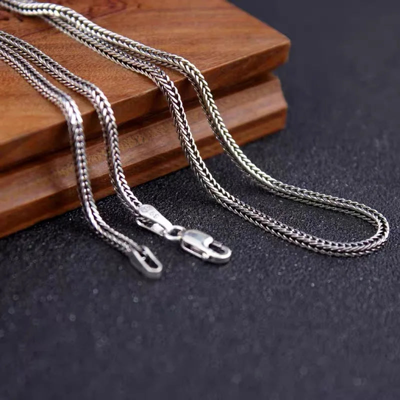 Real S925 Pure Silver Men's Necklace 3MM Foxtail Necklace for Men Individuality Vintage solid Silver Snake Bone Chain