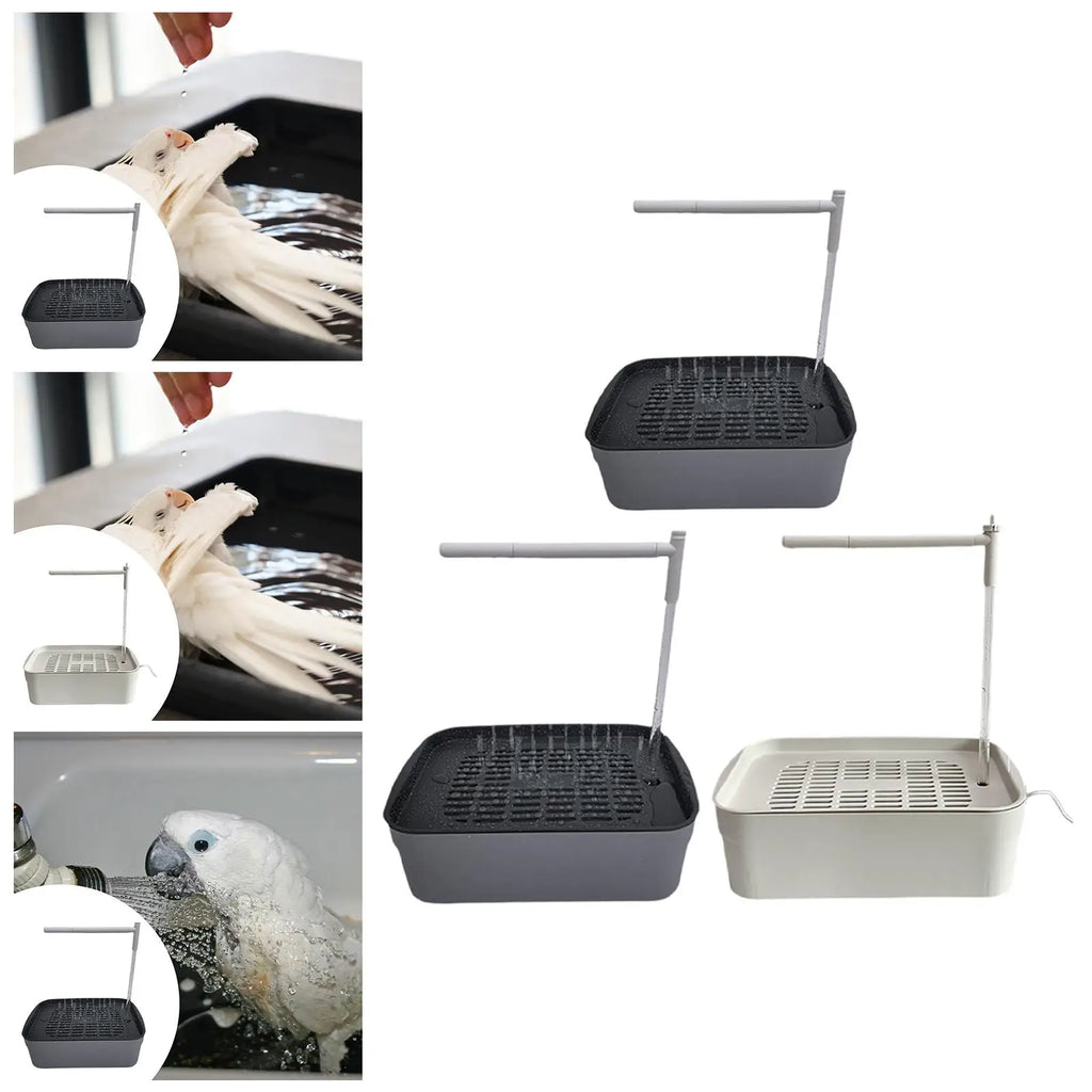 Automatic Bird Bath Tub with Running Water for African Grey Ferret Cockatiel