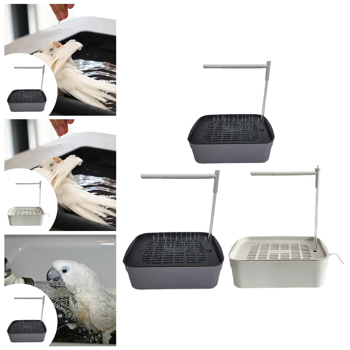 Automatic Bird Bath Tub with Running Water for African Grey Ferret Cockatiel