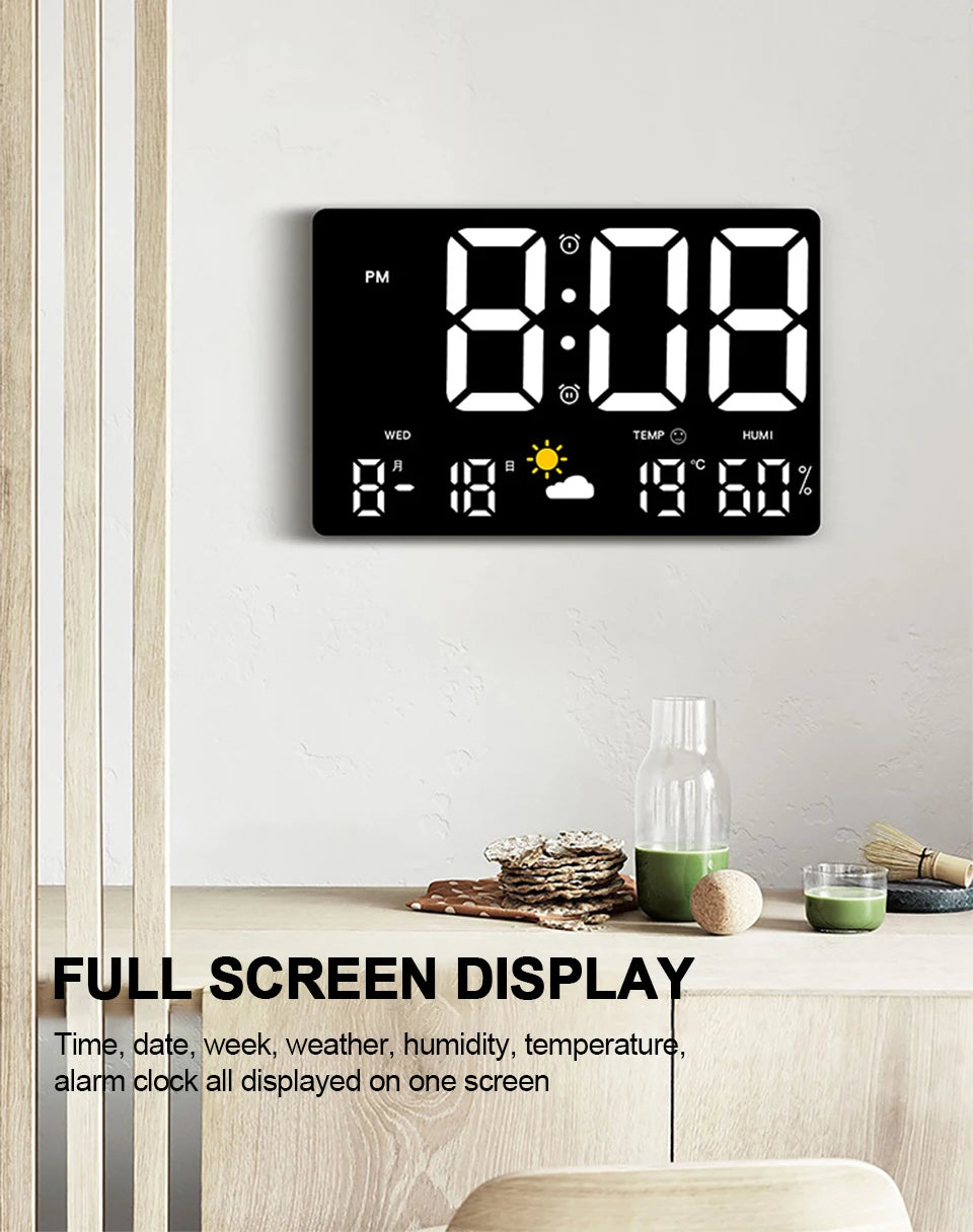 High-Definition Large-Screen Wall Clock Temperature and Humidity Display Weather Clock Multi-Function Color Digital Alarm Clock