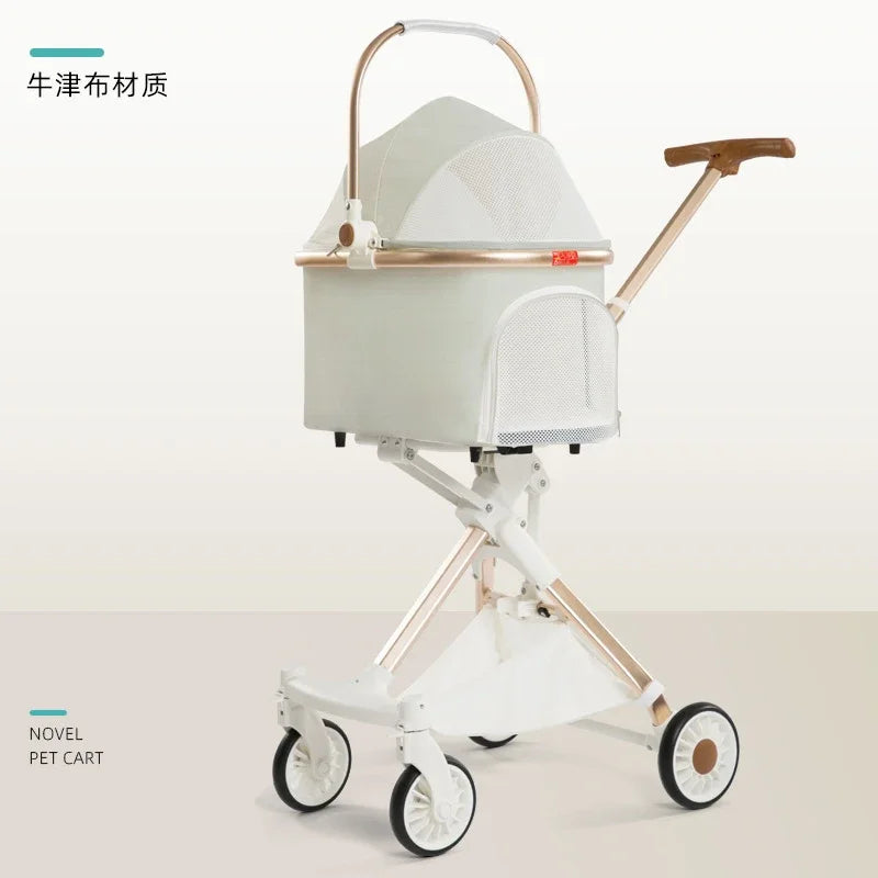 Lightweight White High View Pet Stroller One-click Foldable Cart for Small Medium Dogs Cats Outdoor Travel Pet Supplies Hot Sale