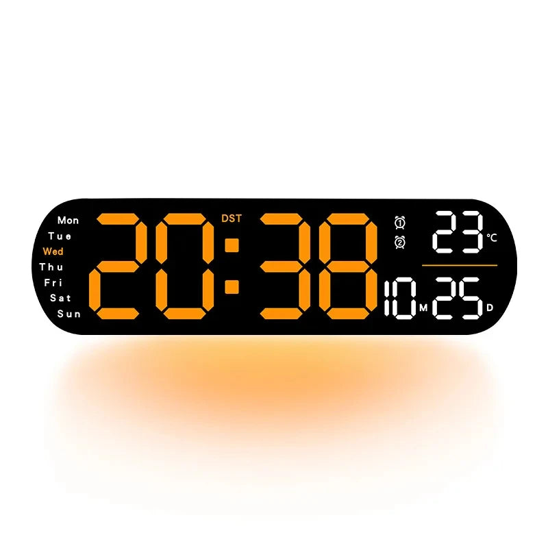 LED Digital Wall Clock With Remote Control Ambient Lights Time Date Temperature Display Alarm Clocks For Home Living Room Decor