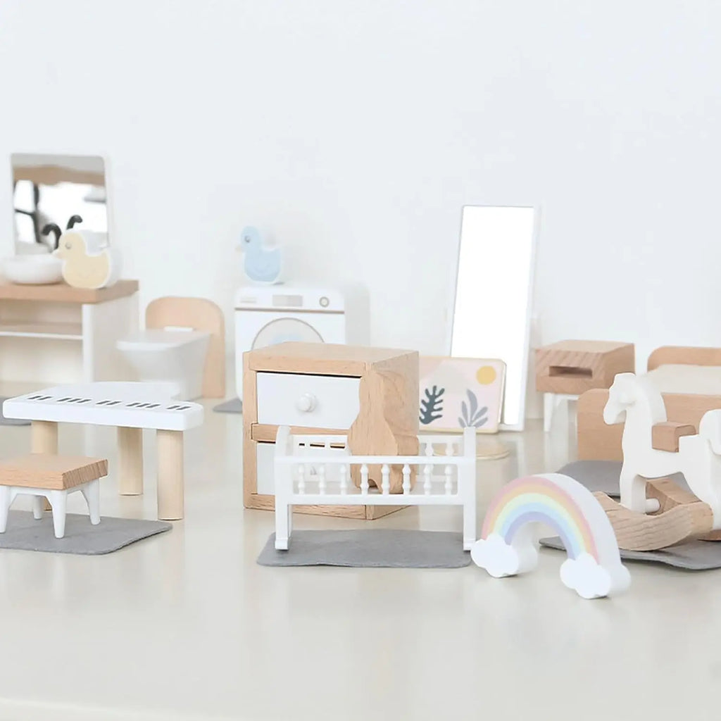 Wooden Play House Toy Set Mini Dollhouse Simulated Furniture Decoration Set Bedroom Kitchen Items Table And Chairs Accessorie