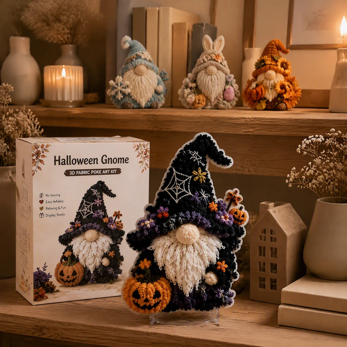 DIY Gnome Craft Kit Fabric Punch Needle 3D Seasonal Decoration No Sewing Holiday Gnome Decor Adult Beginner Kit