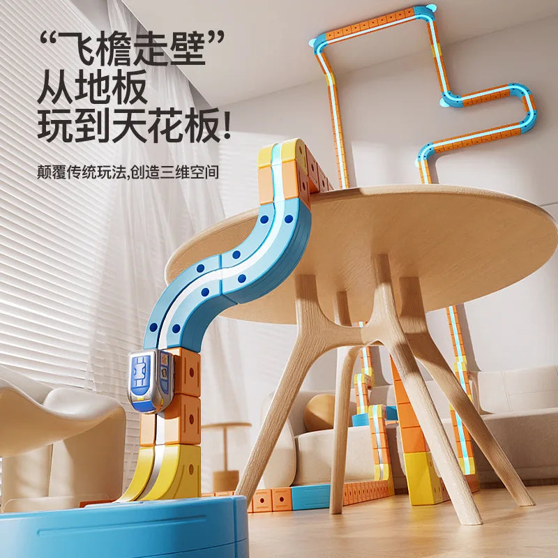 Hot Selling Magnetic Car Stem Racing Car Railtrack Set Montessori Motorized Train & Gravity Maze Toy Educational Gift