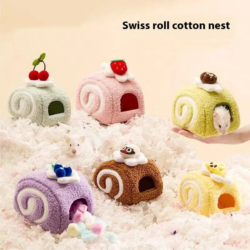 Cute Desserts Cake Plush Hamster House Small Animal Cage Landscaping Supplies Mouse House Small Pet Nest Pet Toy Hiding House