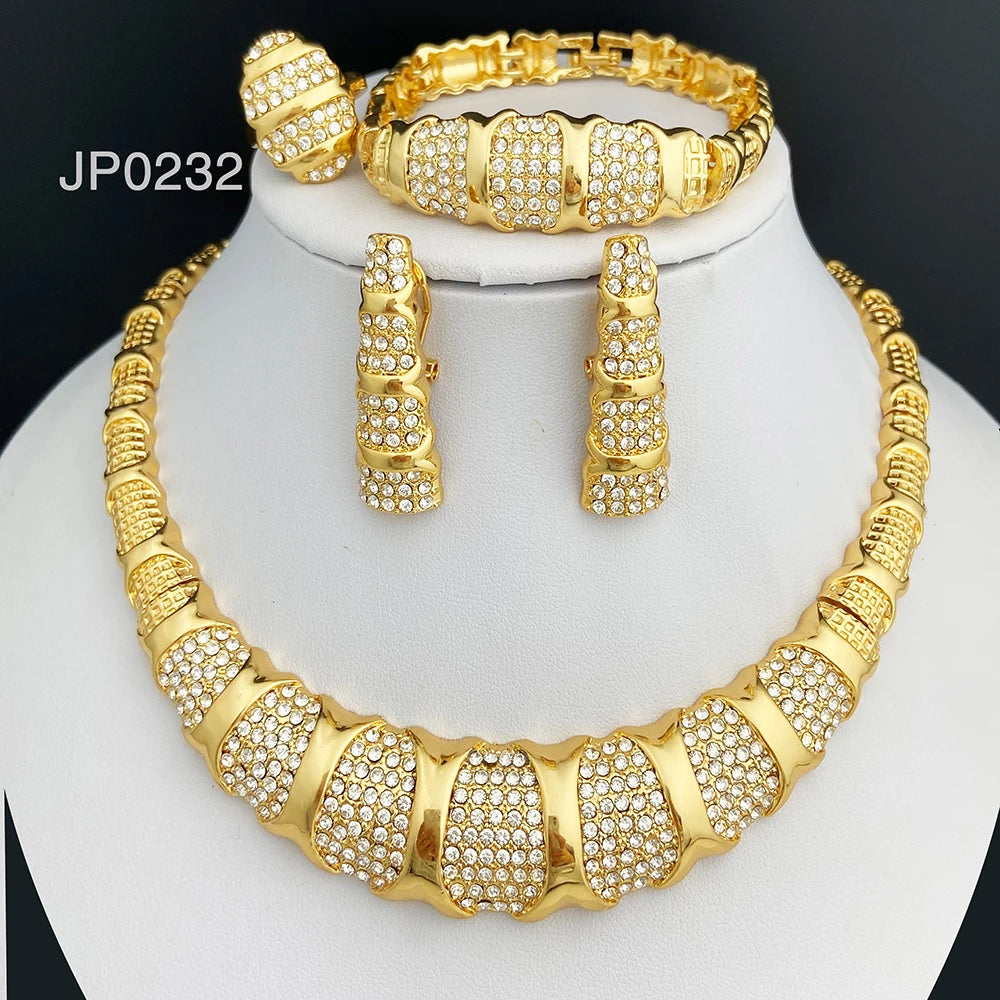Dubai Jewelry Set For Women 18K Gold Plated Luxury Necklace Earrings Bracelet Ring For Wedding Party Mother's Day Gift On Sale