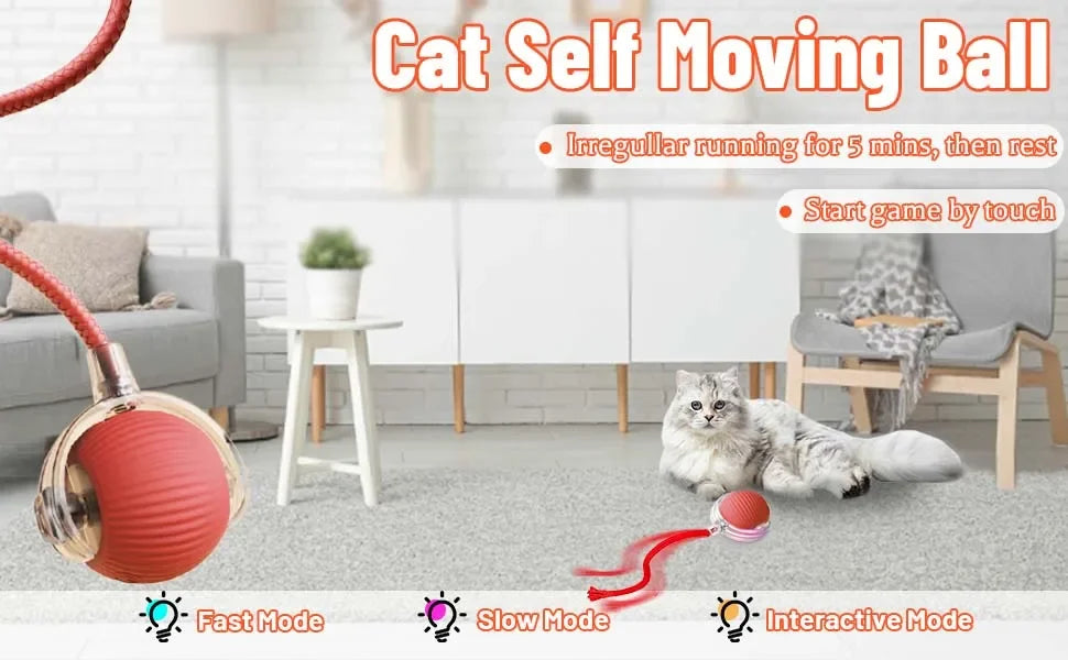 New Cat Interactive Ball Toy Automatic Rolling Ball Faux Tail Rechargeable Smart Pet Electric Toy Dog Cat Training Imitate Mouse