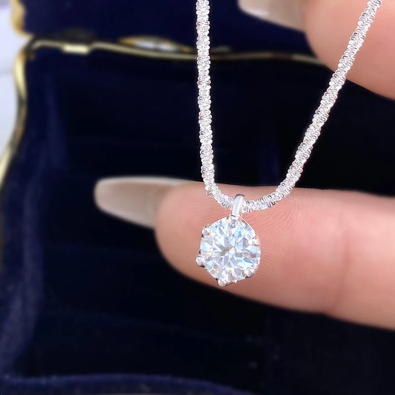 DWJ 1CT Sparkling Luxury Moissanite Diamond White Pendant Necklace for Women Real 925 Sterling Silver High Quality Fine Jewelry