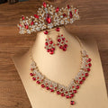 KMVEXO Luxury Heart Crystal Bridal Jewelry Sets Wedding Rhinestone Crown Tiara Earrings Choker Necklace African Bead Jewelry Set