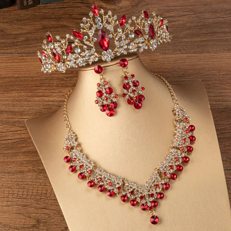 KMVEXO Luxury Heart Crystal Bridal Jewelry Sets Wedding Rhinestone Crown Tiara Earrings Choker Necklace African Bead Jewelry Set