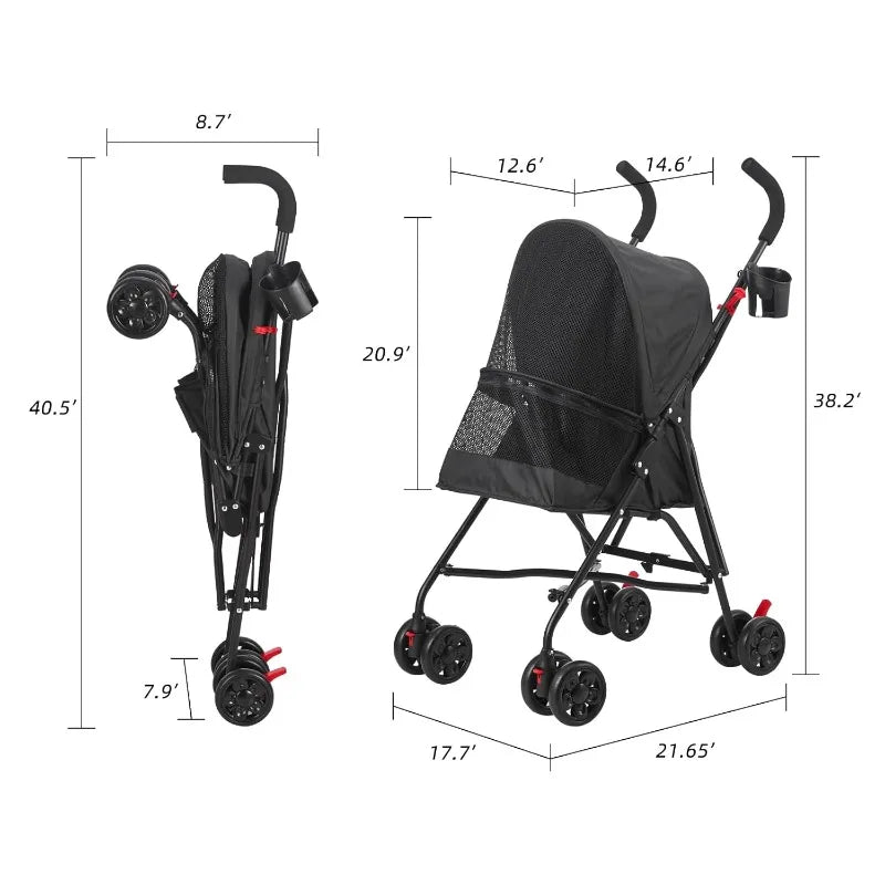 Cool Mesh Pet Stroller for Small Dogs and Cats Lightweight Suitable for All Road with Removable Liner Safety Tether Easyto Store