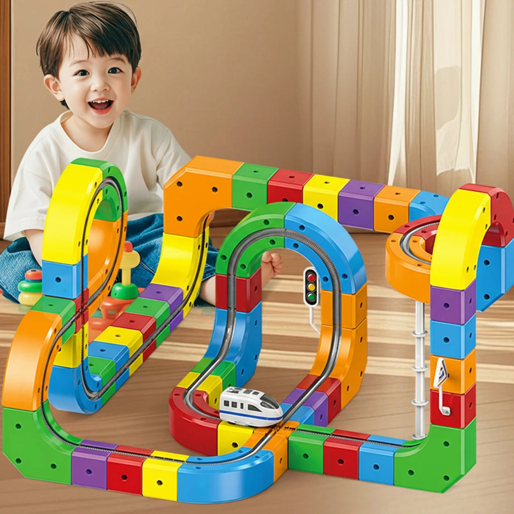 Electric Magnetic Track Set with Anti-Gravity Vehicles 100+ Pieces STEM Building Toys DIY Railway Toy Gift Box For Kids Gift