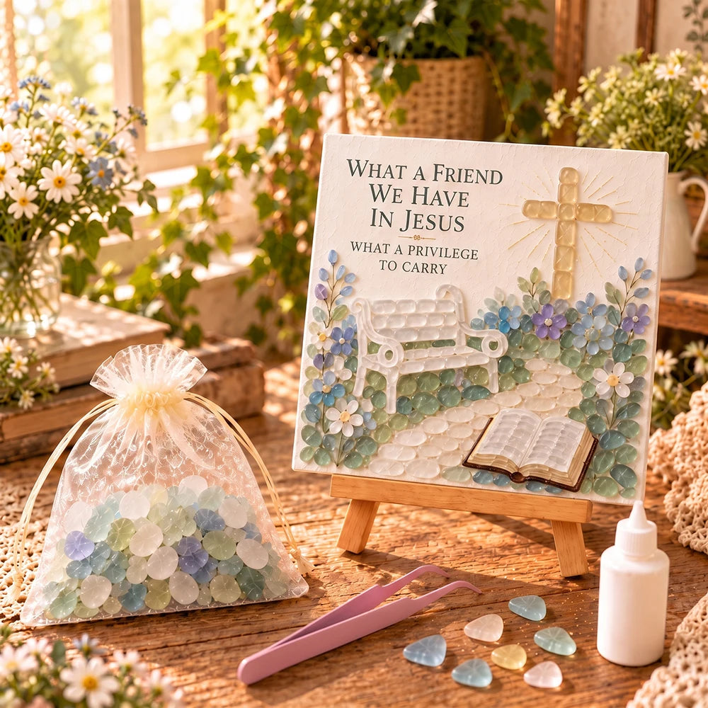 Religious Christmas Mosaic DIY Craft Kit, Glass Mosaic Tile Art Set with Easel, Glue & Tweezers, Kids Adult Handmade Decor Gift