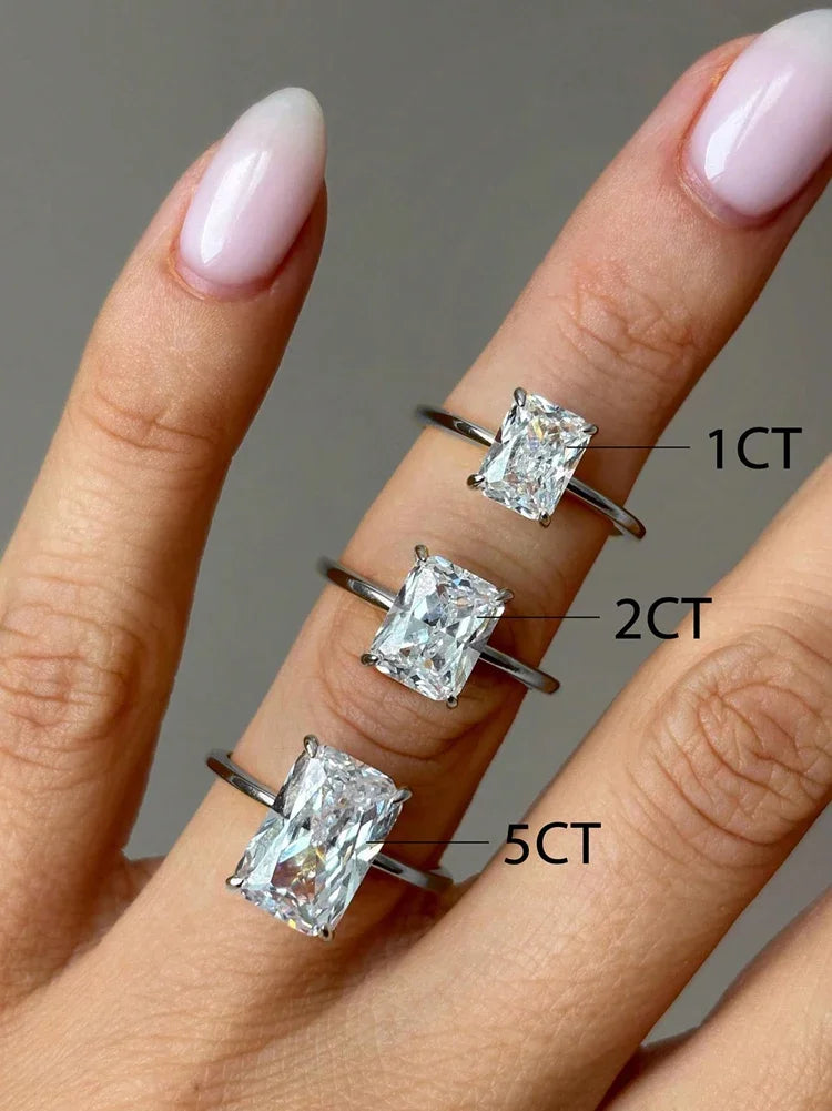 925 Sterling Silve Gorgeous Shiny 1-5CT Zircon Rectangle Ring For Women Engagement Wedding Luxury High Quality Fine Jewelry