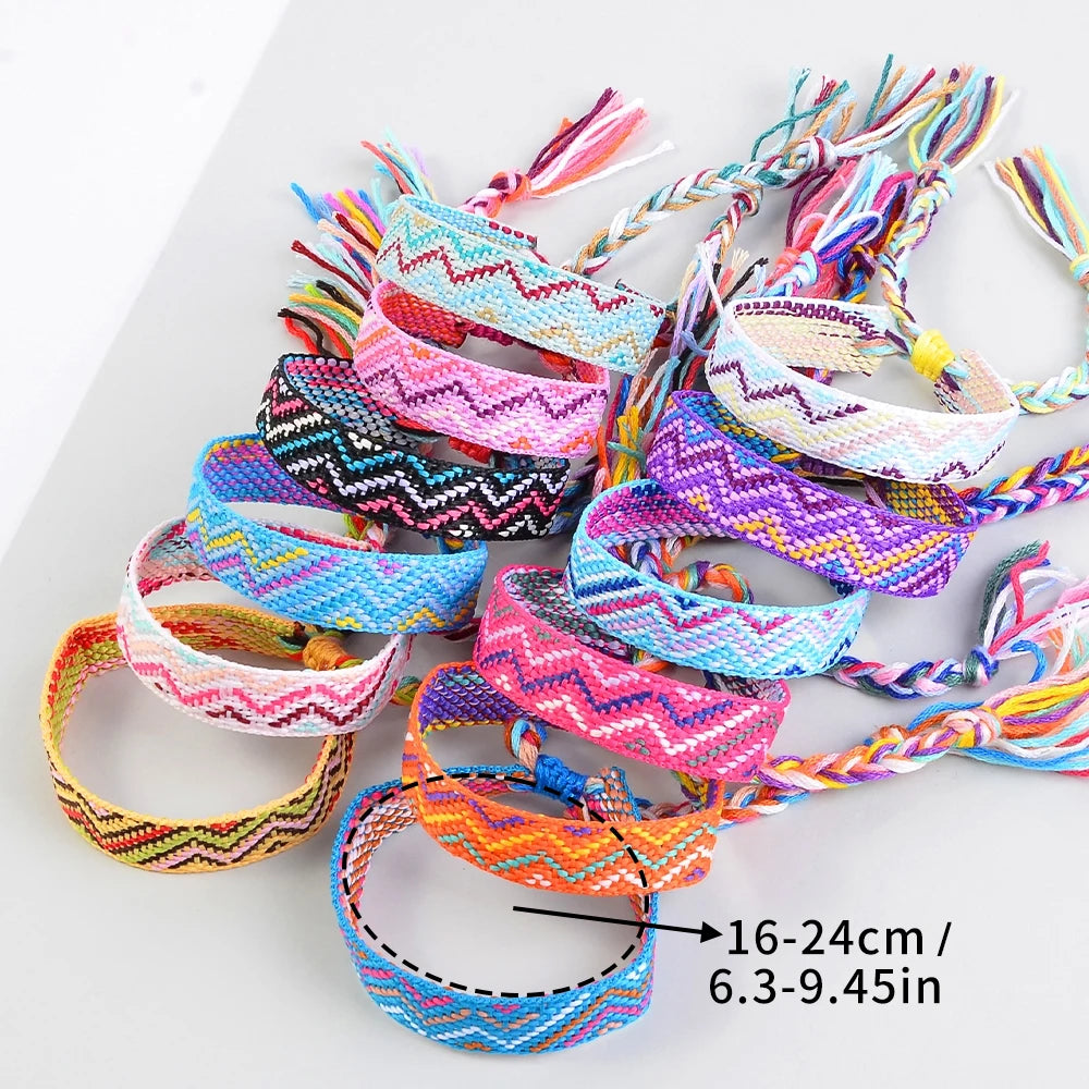 12/24/36pcs Random Bohemian Woven Bracelet Set with Tassel Colored Hand Woven Bracelet, Adjustable Ethnic Style Jewelry