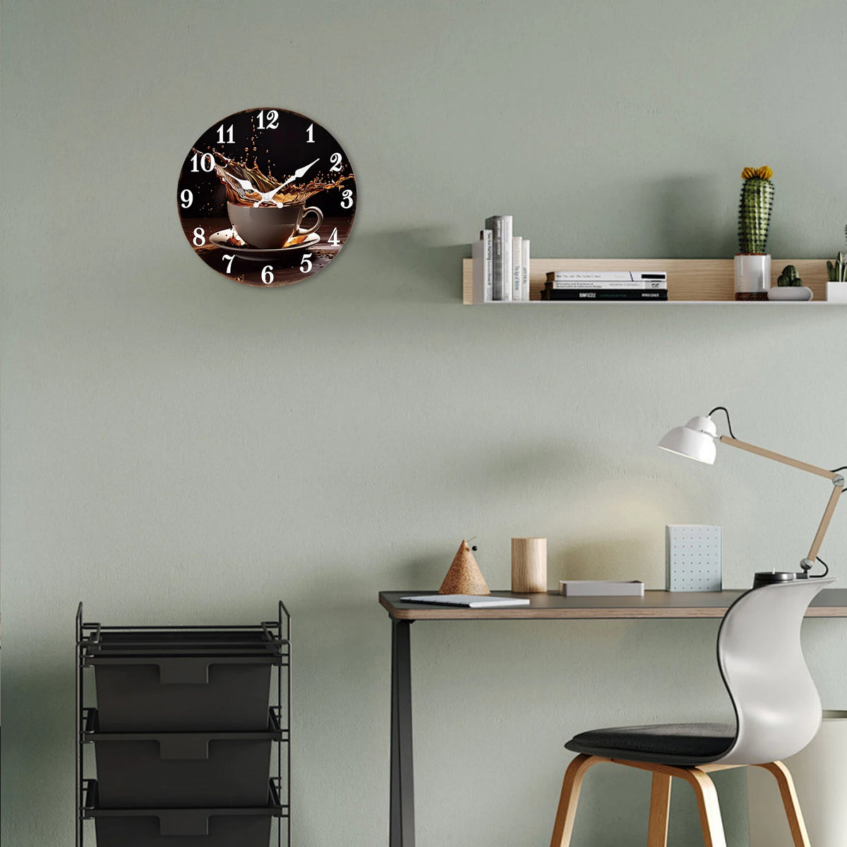 A Stylish Modern Coffee Cup Splash Wooden Wall Clock for Living Room, Bedroom, Kitchen, Home Decoration, Silent Quartz Clock, Holiday Gift, 10 Inches, 12 Inches (No Battery)