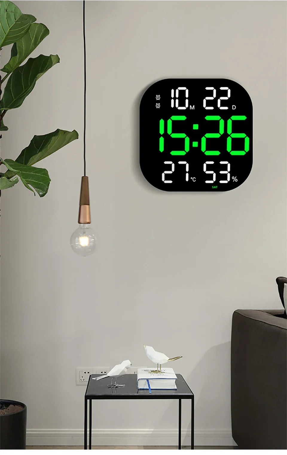 13inch LED Large Digital Wall Clock with Remote Control TEMP Humidity Week Auto Dimmer 12/24H Alarm Clock for Home Office Decor