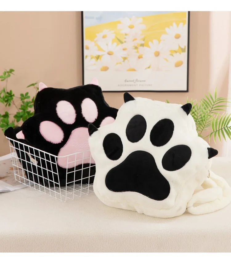 Kawaii White Puppy Cat Paw Plush Backpack Adjustable Straps Funny Dog Big Capacity Soft Stuffed Animals Bags for Girls Women