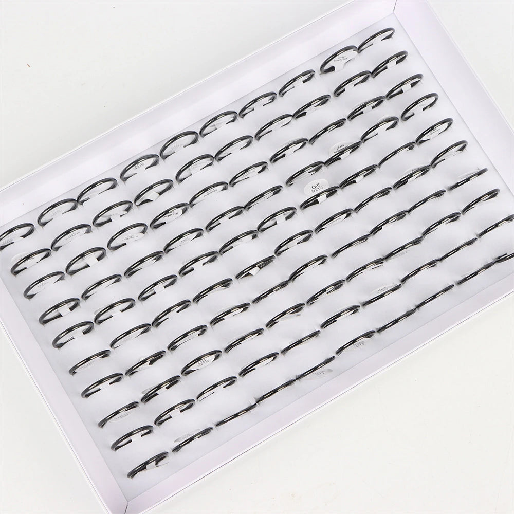 100Pcs/lot Fashion Smooth Stainless Steel Rings For Women Men Width 2-8mm Simple Lovers Jewelry Party