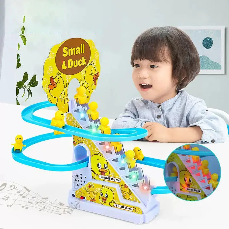 Climbing Stairs Track Toys Electric Duck DIY Rail Racing Track Roller Coaster Toys Set Light Music Educational Toy For Kids Gift