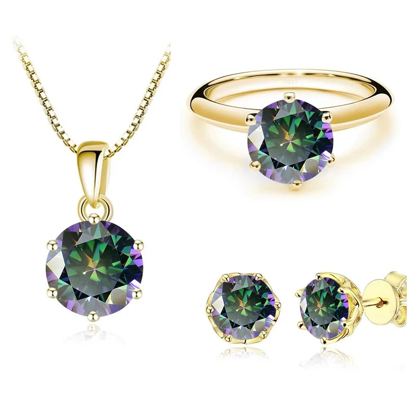 JoyceJelly 1Carat Moissanite Jewelry Set For Women Sterling S925 Silver Gold Plated Necklace Earrings Ring GRA Certified Wedding