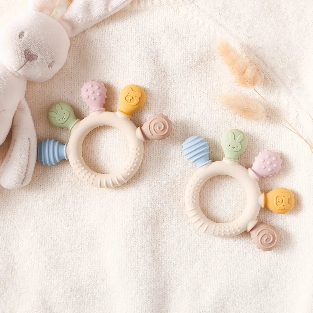 Baby Silicone Teether Anxiety Teething Toys 0 12 Months Toys Food Grade Silicone Ring Bracelet for Baby Soothing Tooth Chew Toys
