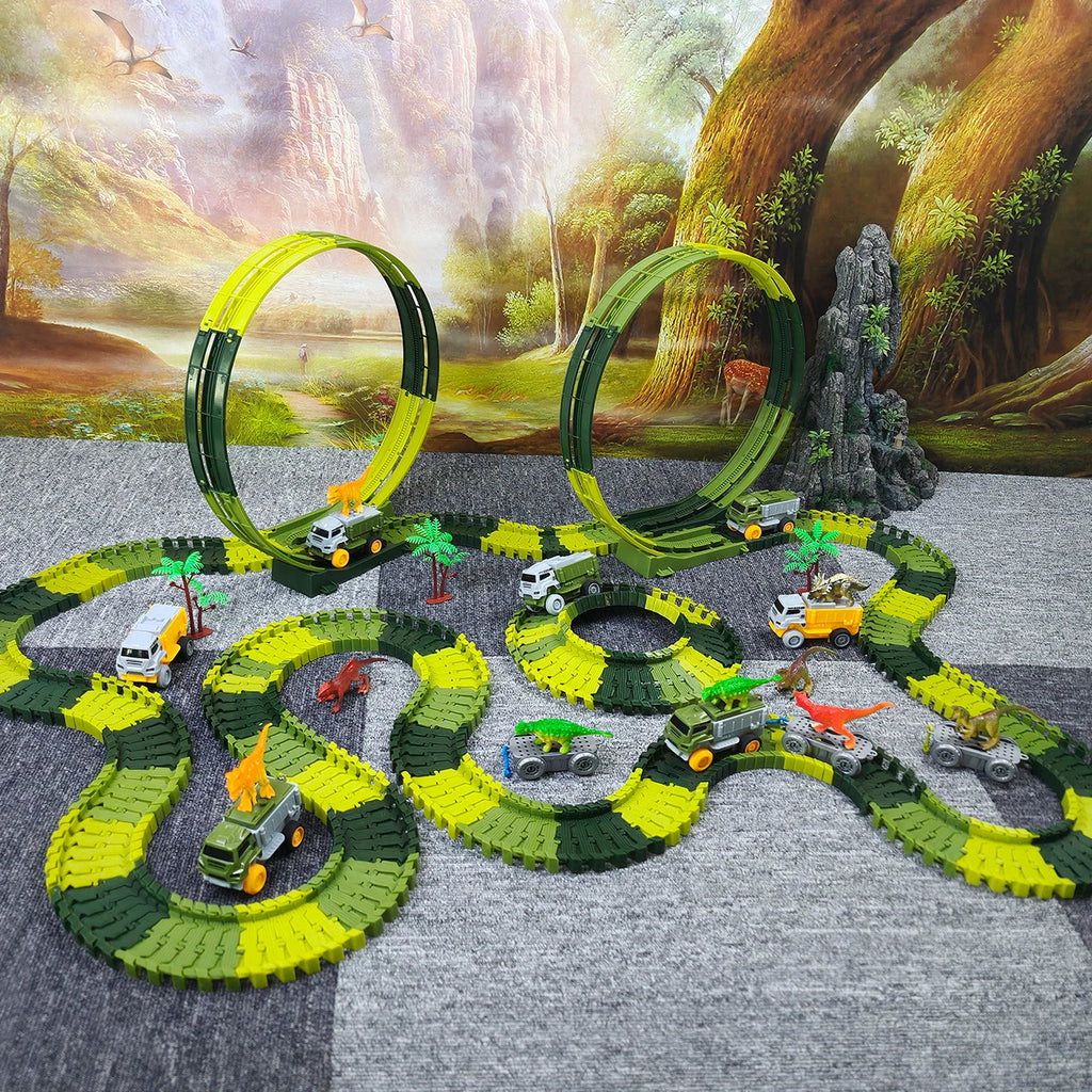 Magic Climbing Track Dinosaur Train Flexible Track Playset Create a Dinosaur World Road Race for Boys 3-9 Years Old Gift