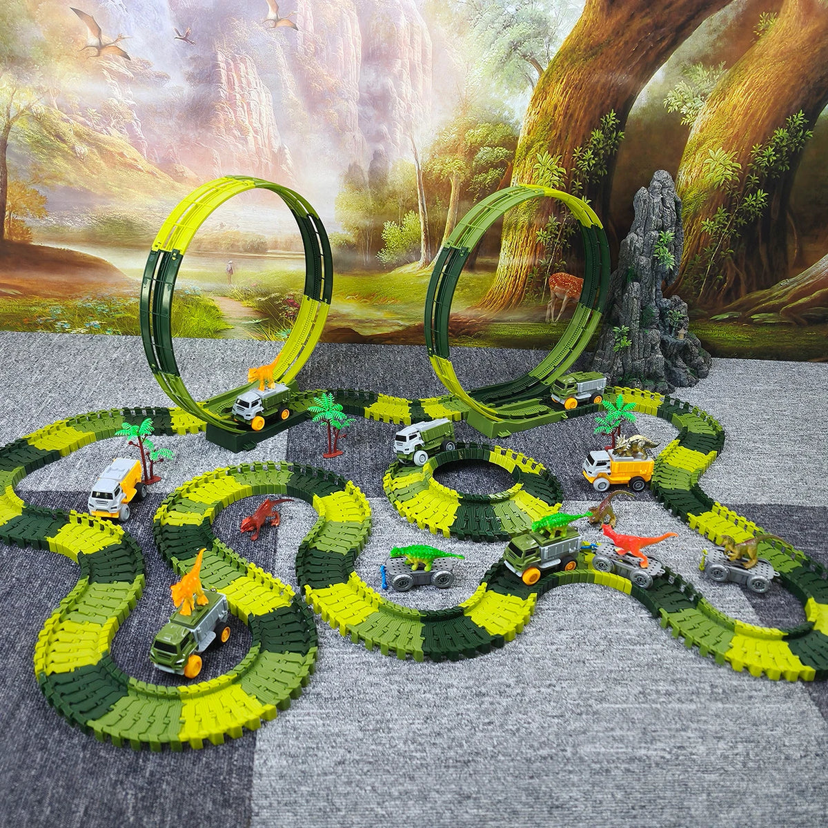 Magic Climbing Track Dinosaur Train Flexible Track Playset Create a Dinosaur World Road Race for Boys 3-9 Years Old Gift