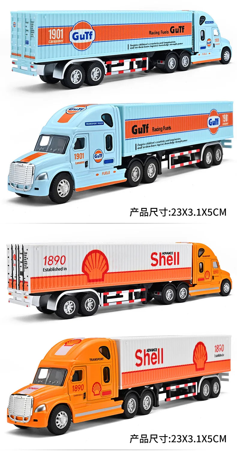1:64 Small Trailer Container Truck Gulf Version Simulation Alloy Car Model Ornament Toy Collect Boys' Toys Gifts