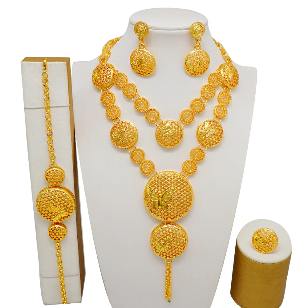 Ethiopian Fashion Women's Jewelry Set African Wedding Jewelry Set Necklace, Bracelet, Earrings, and Ring Set