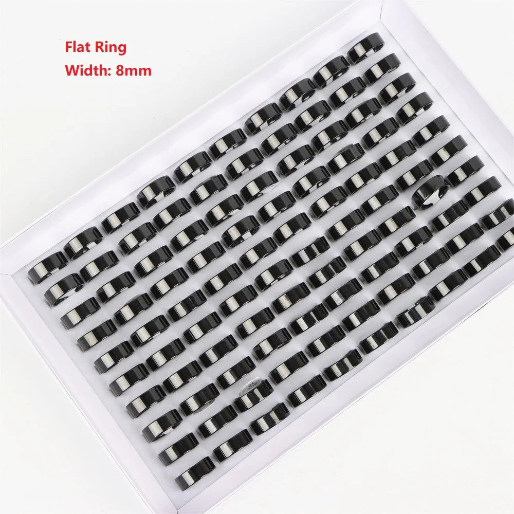 100Pcs/lot Fashion Smooth Stainless Steel Rings For Women Men Width 2-8mm Simple Lovers Jewelry Party