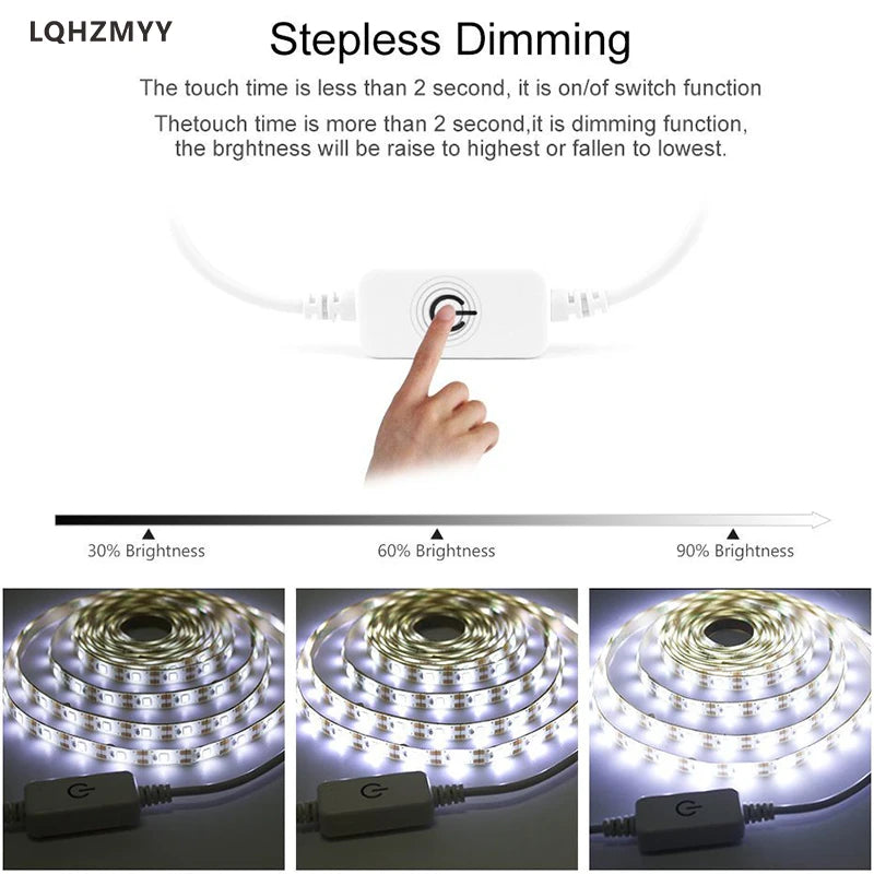 1 Led Light Strip with Touch Control Dimming, Low Voltage 5V, USB Powered, Touch Switch, Long Press to Adjust Light Brightness, Can Be Cut to Different Lengths, 3000K Warm White/6000K Pure White Led Strip, Suitable for