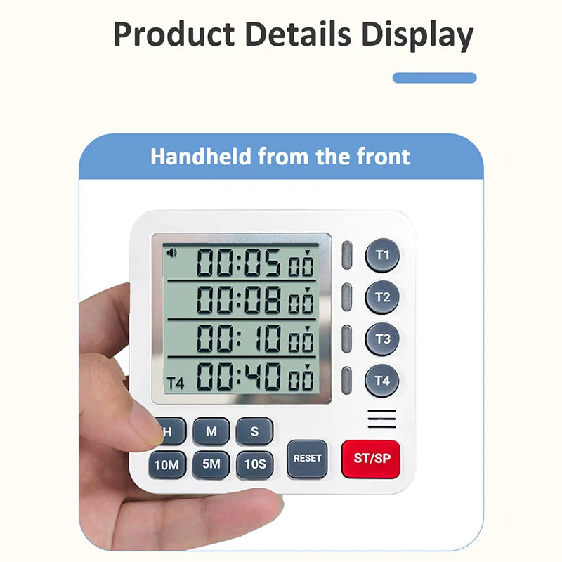 4 Channels Digital Timer Timing Kitchen Timer Learning/Catering Use LCD Display Mute Flashing Timer with Magnetic Back Stand