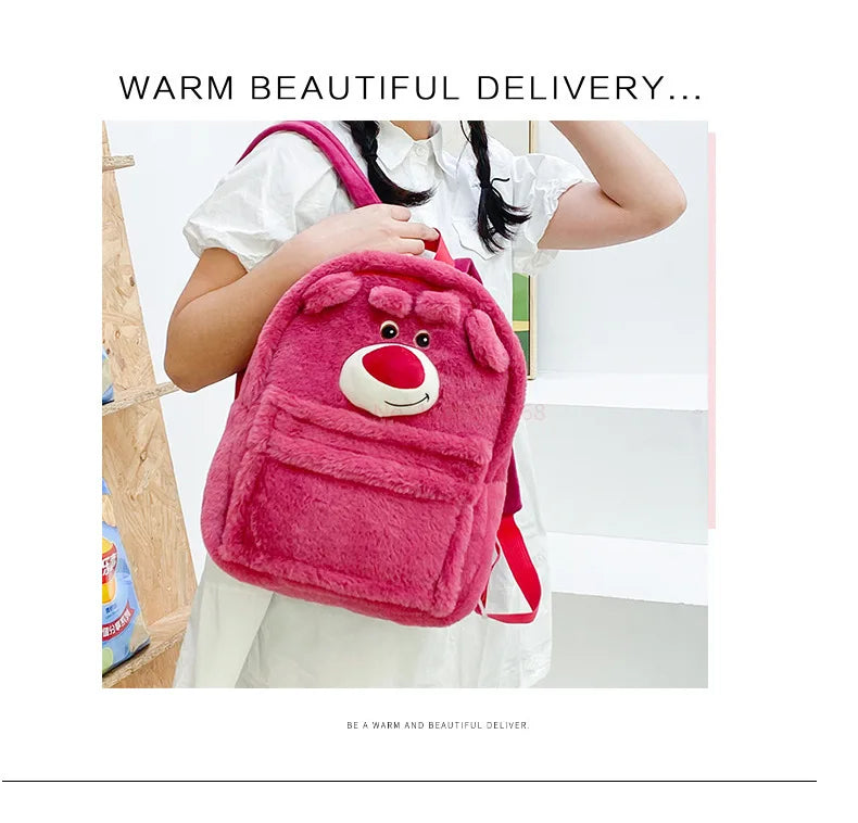 New Lotso Alien Cartoon Funny Plush Backpack Students Large Capacity Bag Girls Casual Soft Stuffed Schoolbag Lightening Bag