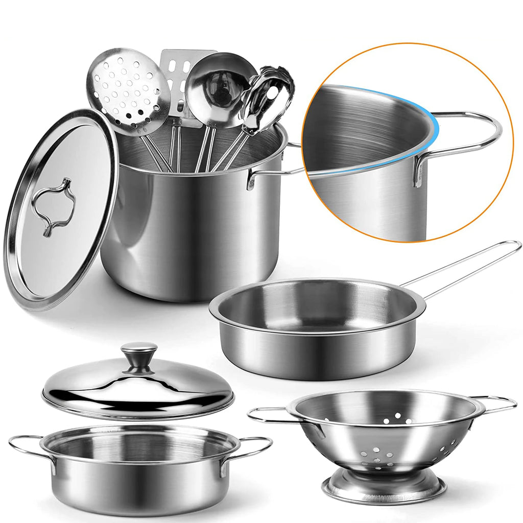 Children Metal Stainless Steel Material Pretend Play Food Kitchen Cookware Set Toy Mini Cooking Game Pot Shovel Kid Kitchen Toys