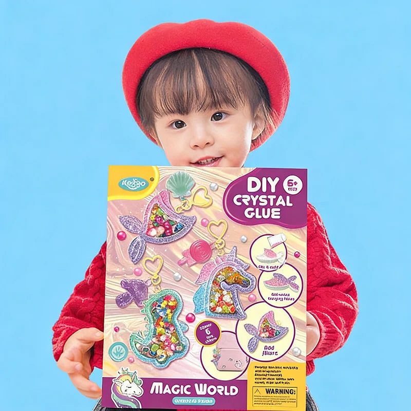 Kids DIY Crystal Glue Keychain Craft Toys Handmade Sparkling Beads Material Pack Kit Creative Children's Birthday Souvenir Gifts