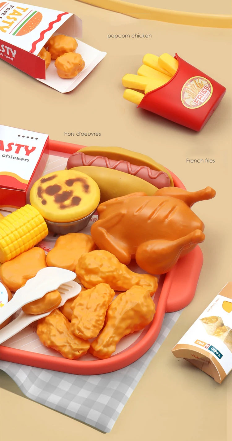 Children Food Kitchen Toys Set Girl Pretend Play House Simulation Bread Burger Pizza Cooking Game Kitchen Play Props Accessories