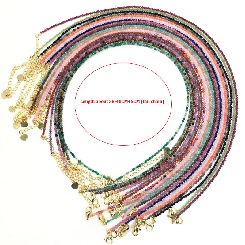 HOT Natural Stone 2mm Faceted Beads Necklace Crystal Quartz Garnet Agate Beaded Chains Fashion Simple Men Women Jewelry Gifts
