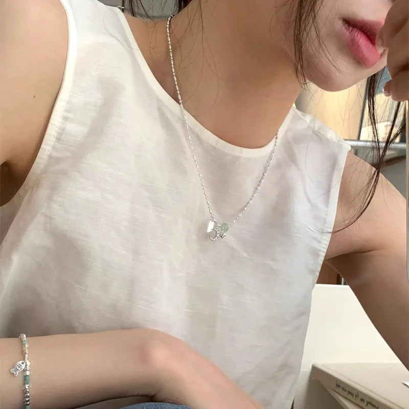 VENTFILLE 925 Sterling Silver Zircon Love Heart Necklaces for Women Girl Moon Luck Hotan Jade Jewelry Dropshipping
